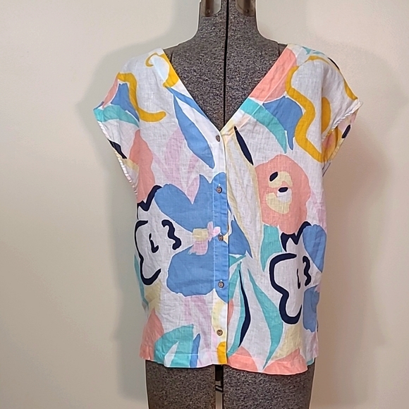 Rachel Zoe Short Sleeve Shirt Button Back 100% Linen Size Large - Picture 4 of 7